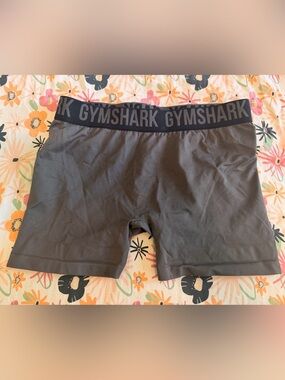 Gymshark Women's Charcoal spandex shorts with Black Logo Waistband